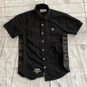 AAPE By A Bathing Ape Mens Slim Fit Button Up Shirt Black Size S